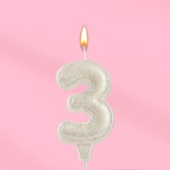 Свеча декоративная Цифра "3" Жемчужный перламутр с блёстками 10870118