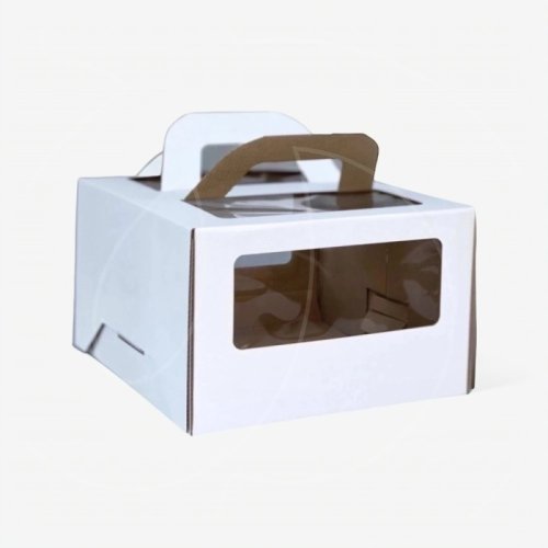 Коробка для торта с окном и ручкой белая 22х22х14 см 22214