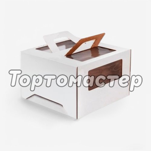 Коробка для торта с маленьким окном и ручкой белая 24х24х20 см Коробка для торта, 240x240x200мм, микрогофрокартон, белая, с окном, с ручками