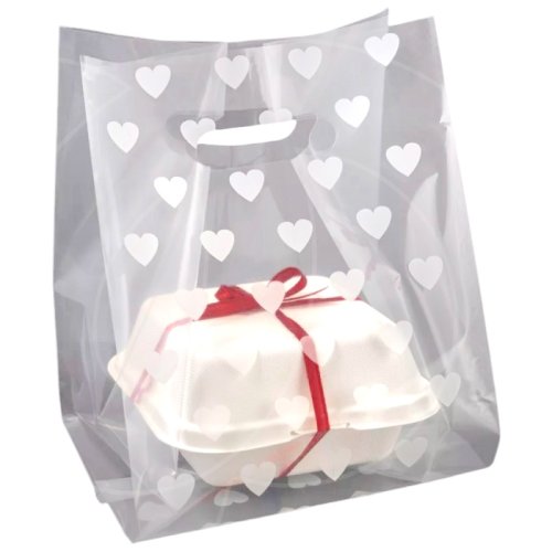 Пакет для бенто-торта прозрачный с сердечками 23х17х25 см 