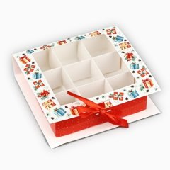 Коробка на 9 конфет "Новогодние подарки" 14,5х13,5х3,5 см 10531963