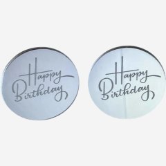 Набор топперов декоративных акриловых "Happy Birthday" Серебро 4,5 см 2 шт 36630